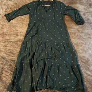Madewell Green Sundress with Cuffed Sleeves and Crew Neck